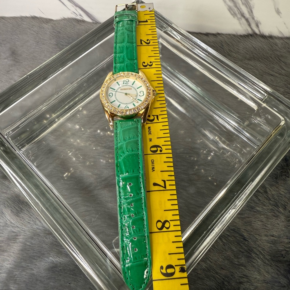 MANHATTAN Green Crocodile-Embossed Watch with Gold Accents